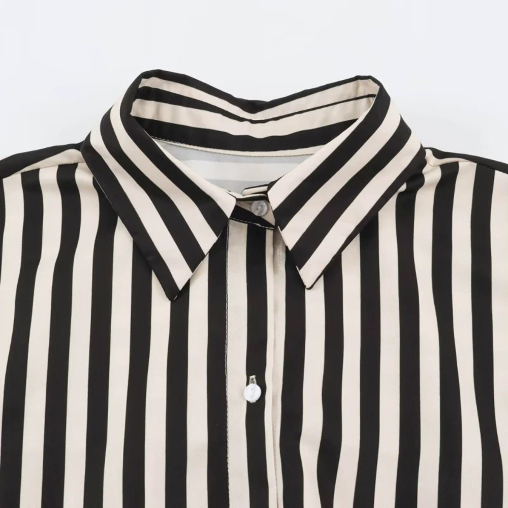 ZARA Fashionable Belted Patchwork Striped Office Shirt
